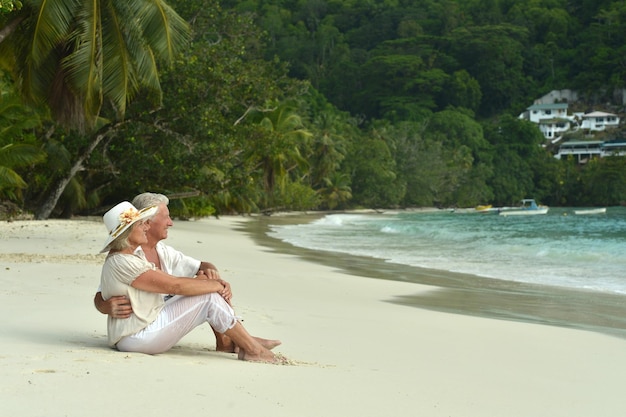 pareja, relajante, en, playa tropical