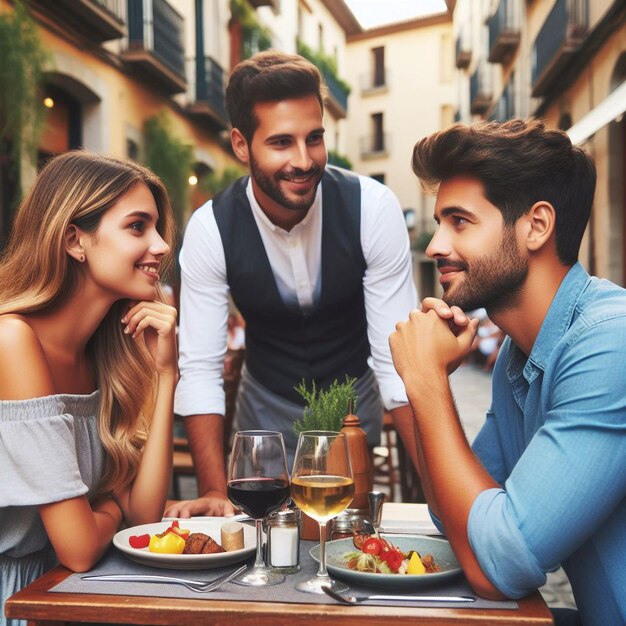 Una pareja en un restaurante.