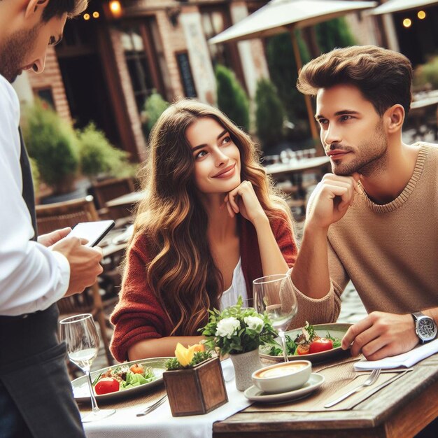 Una pareja en un restaurante.