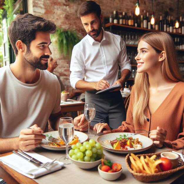 Una pareja en un restaurante.