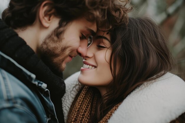Una pareja romántica besándose al atardecer Genera Ai