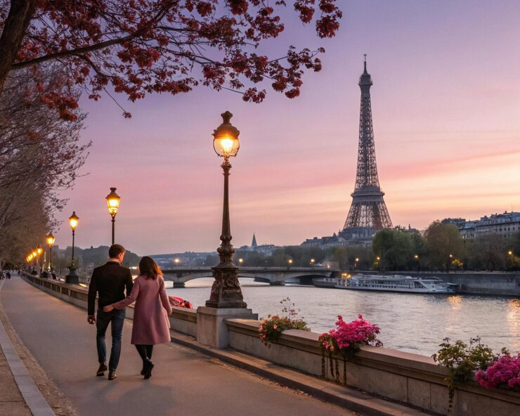 Una pareja romántica disfrutando en París