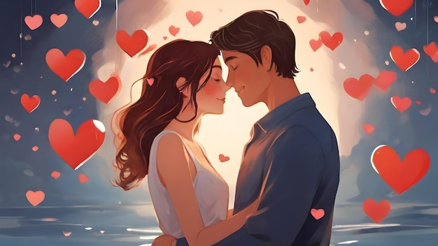 Foto una pareja romántica enamorada ilustración de fondo abstracto