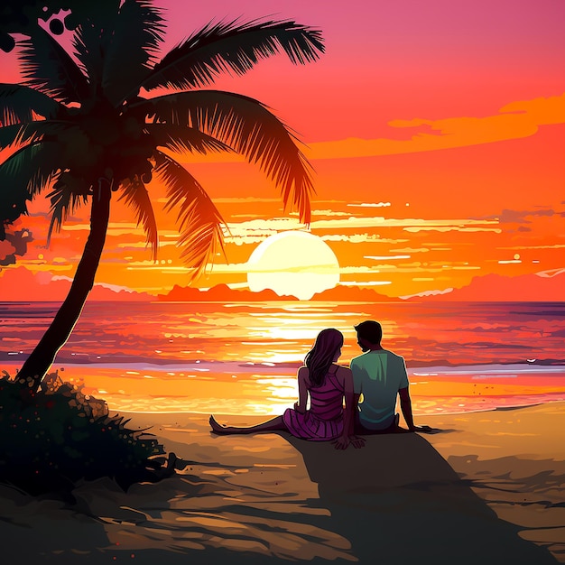 Pareja romántica en la playa al atardecer Equipo de videojuegos futurista club nocturno genera IA