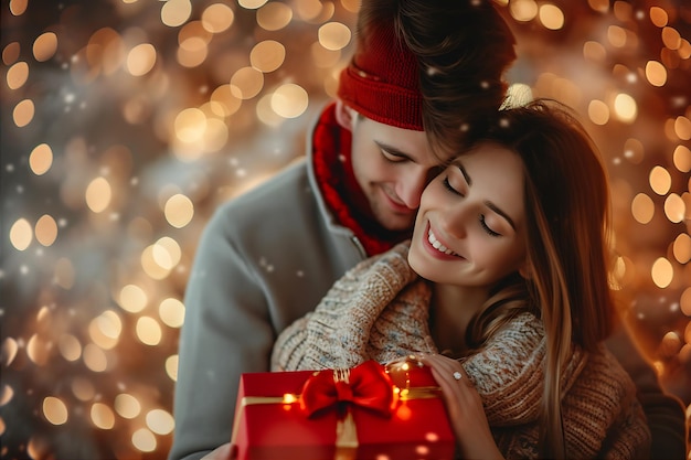 Foto una pareja romántica con un regalo para el día de san valentín