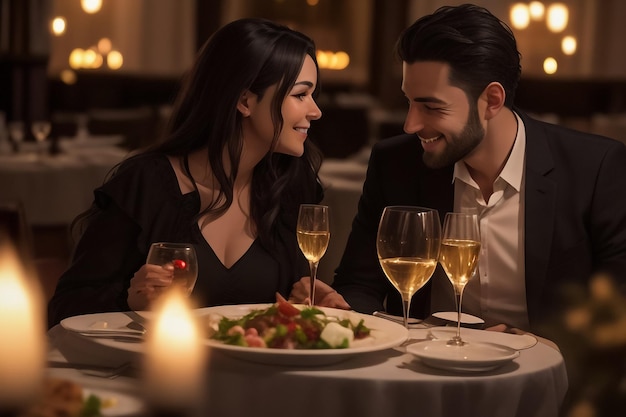 Una pareja romántica saliendo juntos a cenar.