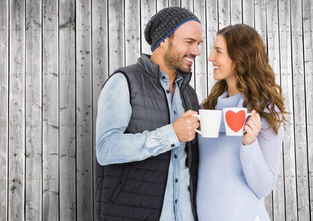 Foto pareja romántica, tenencia, taza