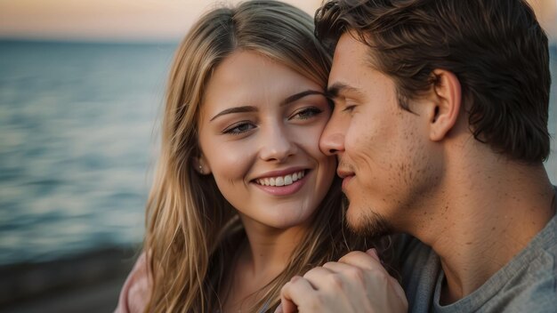 Una pareja en un romántico abrazo de otoño al aire libre