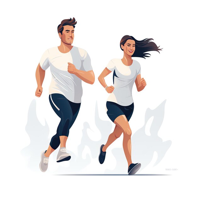 Foto pareja con ropa deportiva corriendo y corriendo juntos ilustración vectorial al estilo de dibujos animados