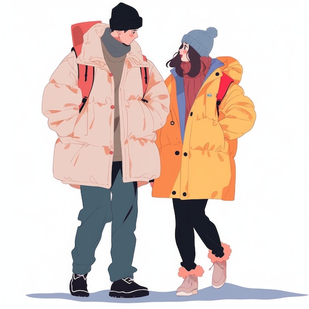 Una pareja con ropa de invierno ilustraciones planas minimalistas con un blanco