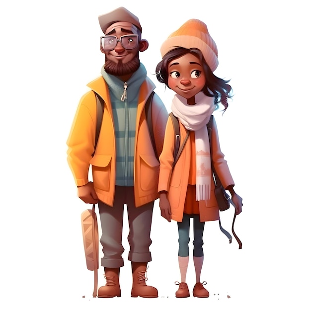 Una pareja con ropa de invierno de pie juntos y mirando a la cámara