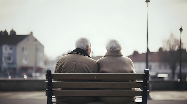 Foto una pareja sentada en un banco mirando al mar.