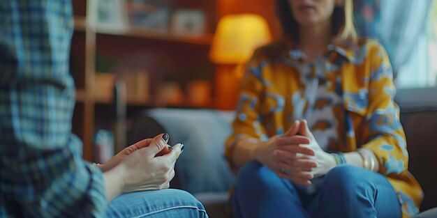 Foto una pareja sentada en el sofá y discutiendo peleando