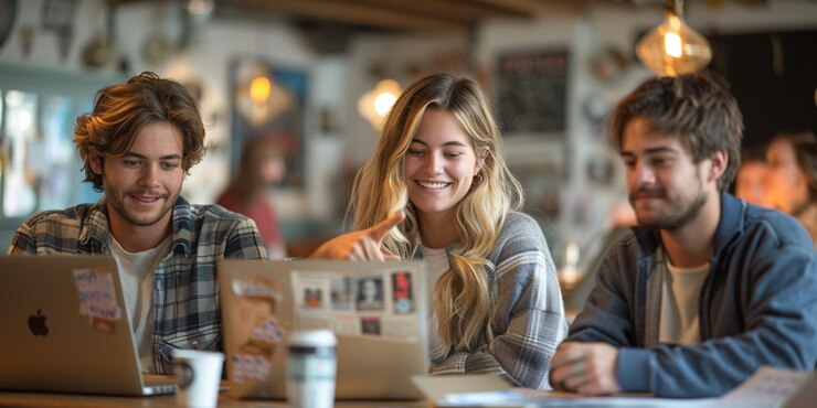 una pareja se sienta en una mesa con un menú que dice su nombre