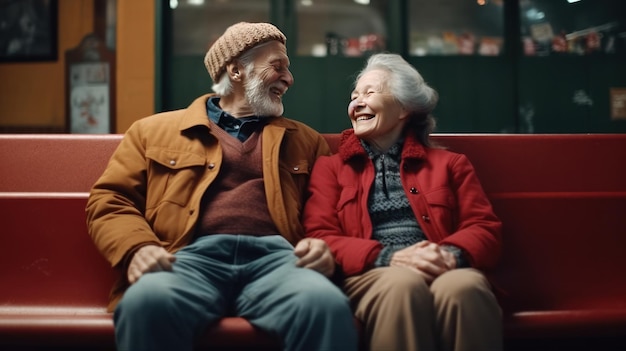 Una pareja se sienta en un sofá y sonríe a la cámara.