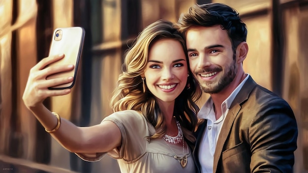 Una pareja sonriente tomando una selfie en primer plano