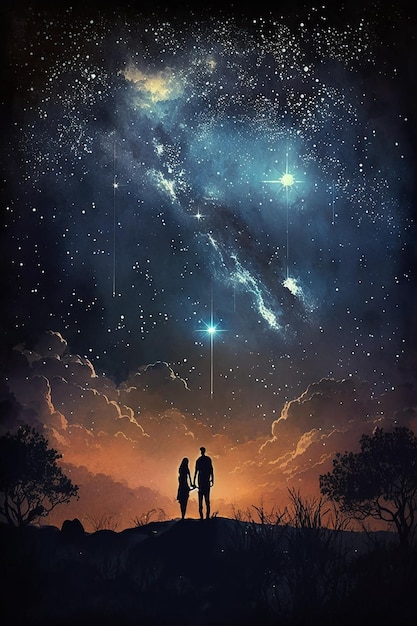 Foto una pareja tomados de la mano mirando las estrellas