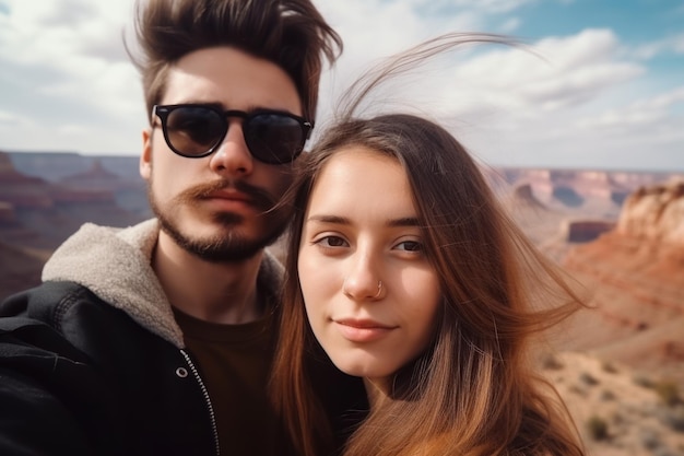 Pareja viajero selfie foto Generar Ai