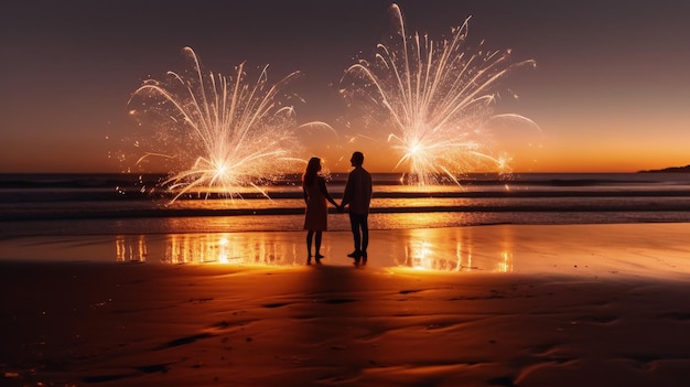 Pareja viendo fuegos artificiales Ilustración AI GenerativexA