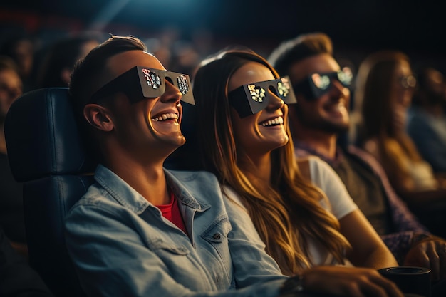 Foto pareja viendo una película en el cine con gafas vr generar con ai