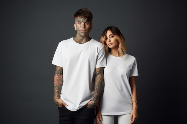 Parejas con camiseta blanca para maqueta IA generativa