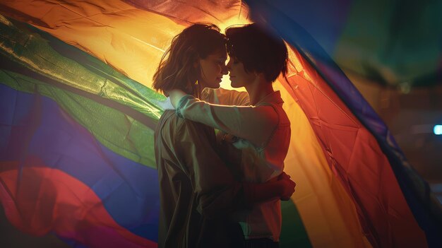 Las parejas de lesbianas LGBT aman momentos de felicidad concepto puesta de sol