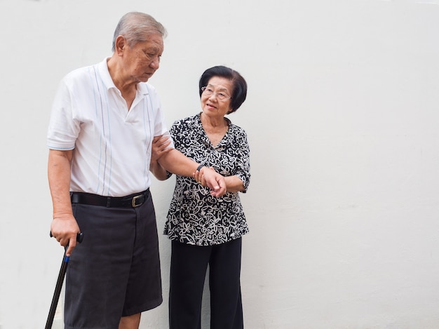 Los pares asiáticos mayores románticos felices se cuidan