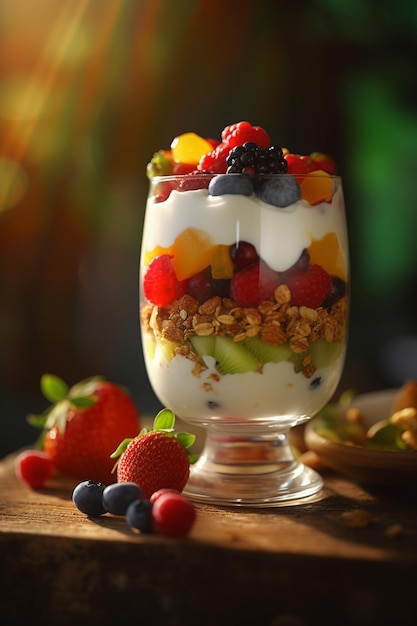 Parfait de yogur de bayas en capas con granola