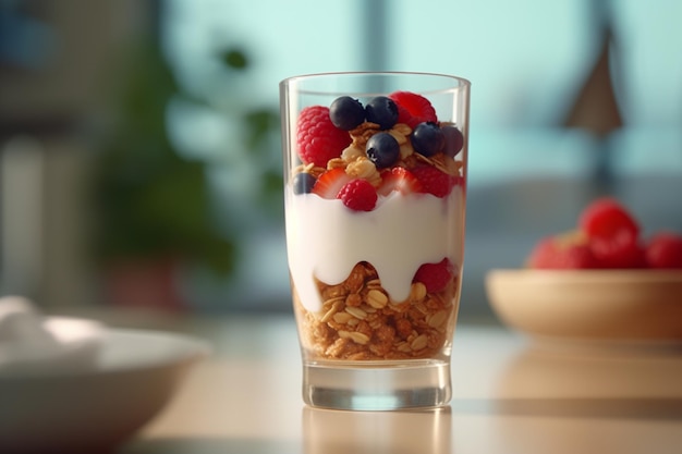 Parfait de yogur de bayas en capas con granola