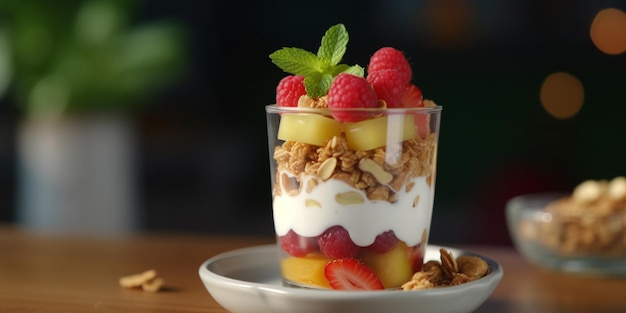 Parfait de yogur de bayas en capas con granola