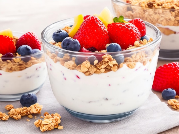 parfait de yogur con frutas y granola