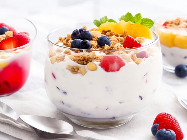 parfait de yogur con frutas y granola