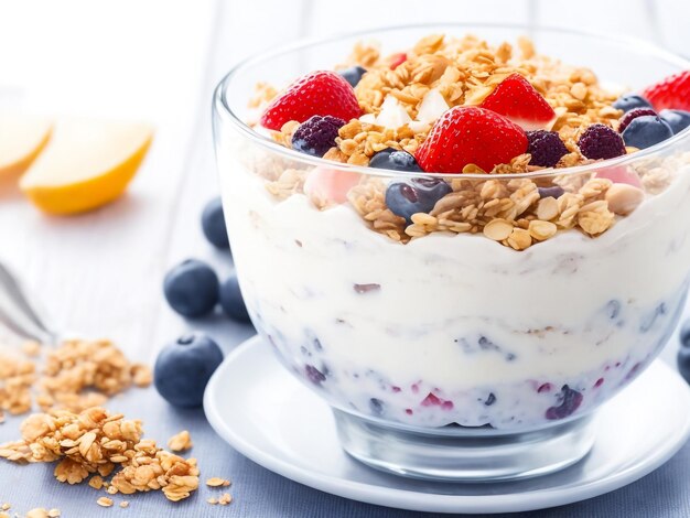 parfait de yogur con frutas y granola