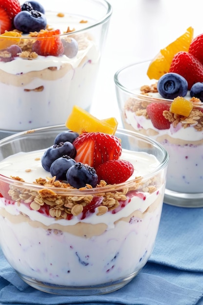 Parfait de yogur con frutas y granola