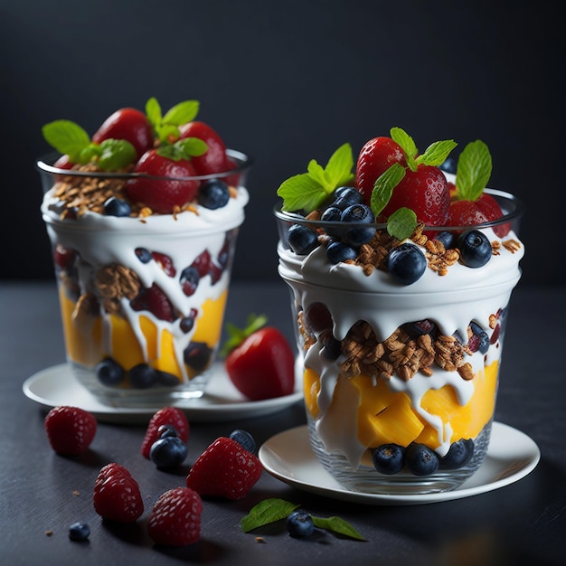 Parfait de yogur con frutas y granola