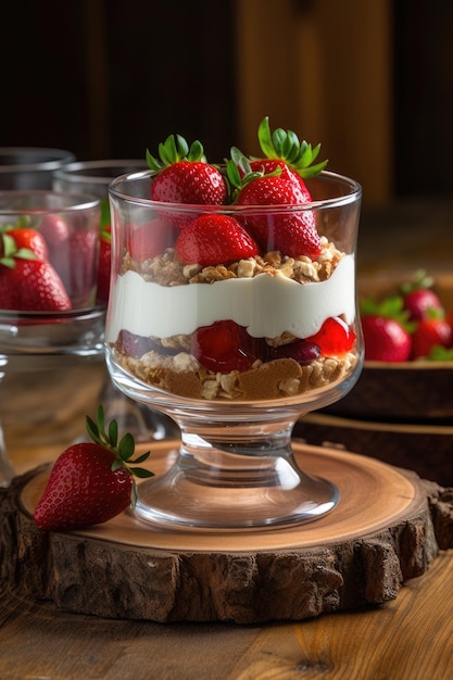 Parfaits de fresa en tarros de cristal