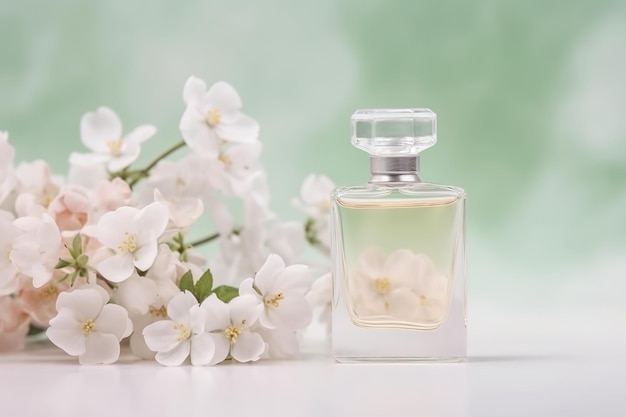 Parfümflakon mit zarten Jasminblüten Generative AI