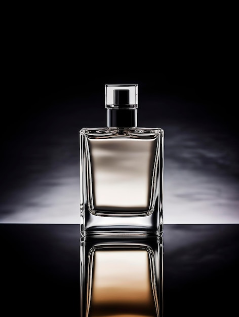 Parfümflasche auf schwarzem Hintergrund mit Reflexion 3D-Illustration