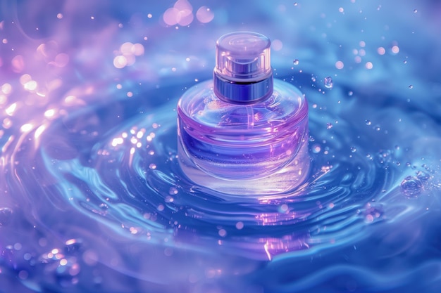 Foto parfümflasche mit mystischem blauen rauch