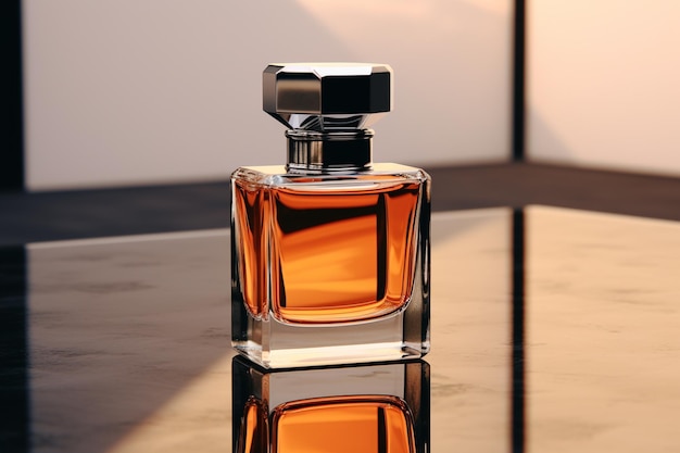 Parfümflasche oder Whiskyflasche im eleganten Stil auf einem Hintergrund im Mockup-Stil