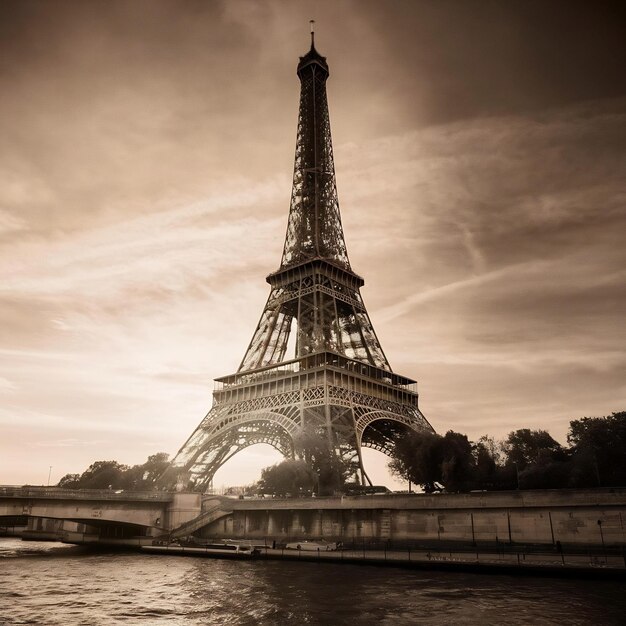 París, Francia, 21 de abril de 2016: La Torre Eiffel en la puesta de sol.