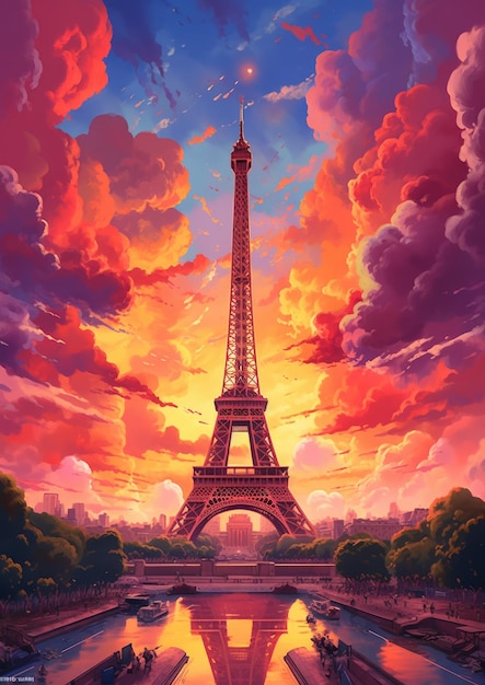 Papel autoadhesivo de papel pintado con diseño de torre Eiffel bajo la  dramática puesta de sol de París, removible y adhesivo, papel pintado