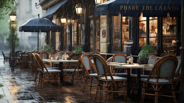 Pariser Café im Regen