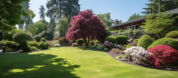 Park im Freien gepflegter Rasen und Blumenbeet