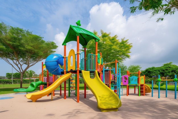 Park mit Spielplatz und Klettergerüst für Kinder zum Spielen