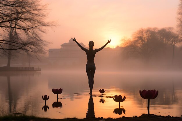 Park Yoga Morgen Mädchen wunderschön