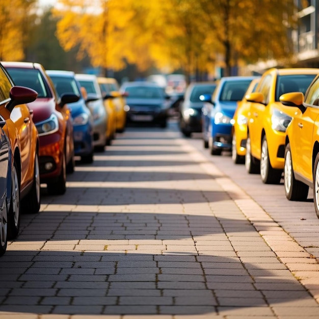 Parkplatz mit einer Reihe verschiedener Autos Gebrauchtfahrzeug zum Verkauf Kopie-Paste Auto-Marktplatz