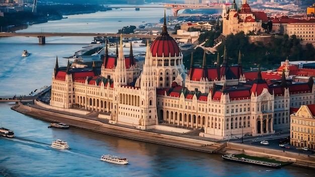 Parlamento húngaro y río Danubio en Budapest Hungría