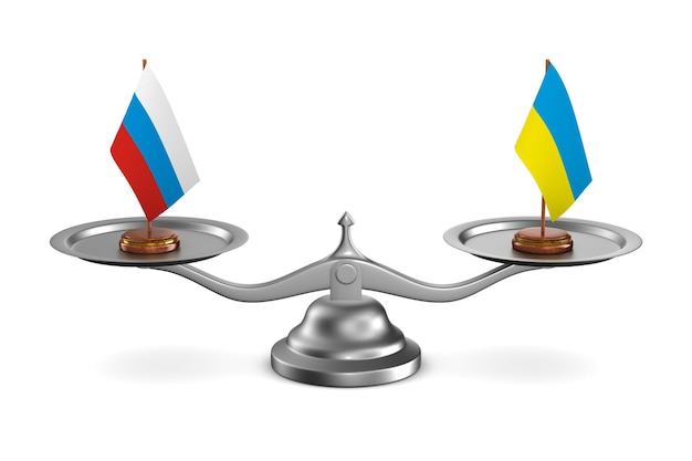 Parley zwischen Russland und Ukraine weißer Hintergrund. 3D-Illustration