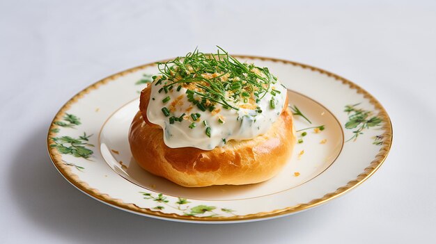 Parmesan-Brötchen mit Frischkäse und Schnittlauch auf einem Teller